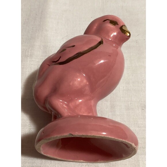 Baby Chick Mid Century Modern Bird Figurine Pink with Gold Details Hand Painted - Picture 2 of 11